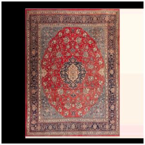1940s Red Medallion Antique Persian Sarouk Rug 7'9"x 10'6" Handknotted Wool Carpet