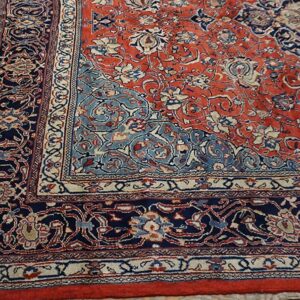 1940s Red Medallion Antique Persian Sarouk Rug 7'9"x 10'6" Handknotted Wool Carpet - detail view 2