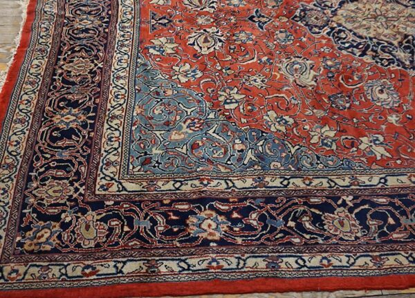 1940s red medallion antique persian sarouk rug 7'9"x 10'6" handknotted wool carpet 3 1940s red medallion antique persian sarouk rug 7'9"x 10'6" handknotted wool carpet - detail view 2