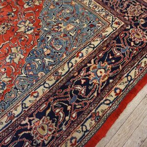 1940s Red Medallion Antique Persian Sarouk Rug 7'9"x 10'6" Handknotted Wool Carpet - detail view 3