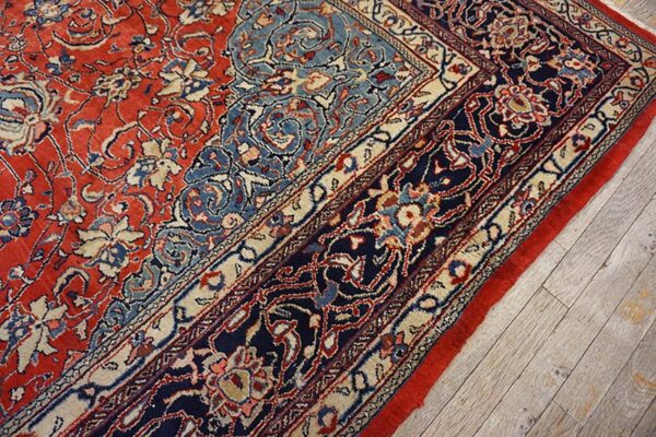 1940s red medallion antique persian sarouk rug 7'9"x 10'6" handknotted wool carpet 4 1940s red medallion antique persian sarouk rug 7'9"x 10'6" handknotted wool carpet - detail view 3