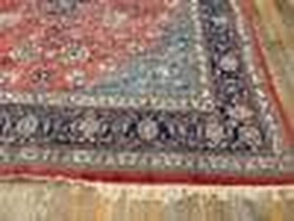 1940s red medallion antique persian sarouk rug 7'9"x 10'6" handknotted wool carpet 5 1940s red medallion antique persian sarouk rug 7'9"x 10'6" handknotted wool carpet - detail view 4