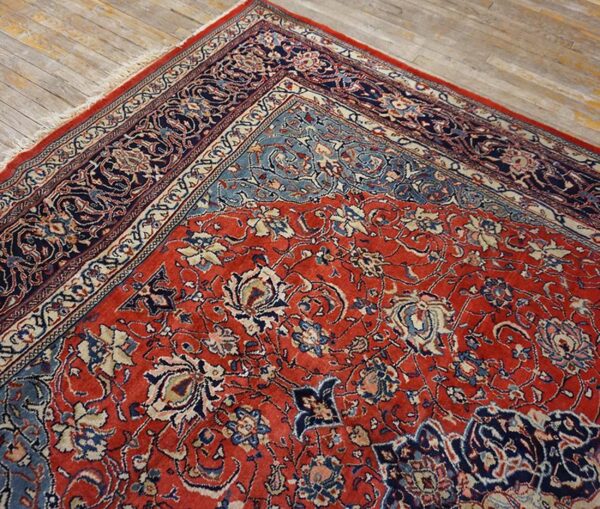 1940s red medallion antique persian sarouk rug 7'9"x 10'6" handknotted wool carpet 6 1940s red medallion antique persian sarouk rug 7'9"x 10'6" handknotted wool carpet - detail view 5