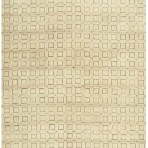 1950s Beige Cream Vintage Geometric Reed American Knotted Mid Century Modern Rug