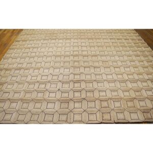 1950s Beige Cream Vintage Geometric Reed American Knotted Mid Century Modern Rug - detail view 1