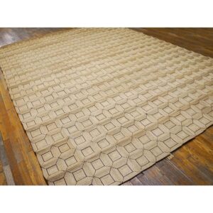 1950s Beige Cream Vintage Geometric Reed American Knotted Mid Century Modern Rug - detail view 2