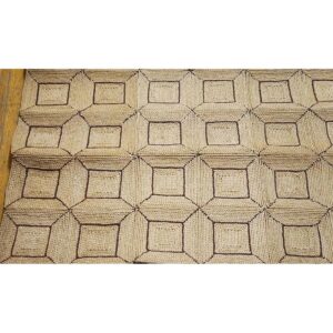 1950s Beige Cream Vintage Geometric Reed American Knotted Mid Century Modern Rug - detail view 3