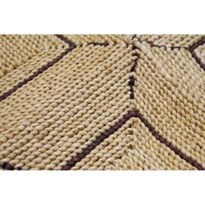 1950s Beige Cream Vintage Geometric Reed American Knotted Mid Century Modern Rug - detail view 5