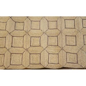 1950s Beige Cream Vintage Geometric Reed American Knotted Mid Century Modern Rug - detail view 6
