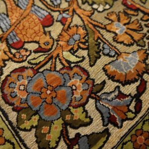 1950s Beige Floral Animal Vintage Silk Turkish Hereke Rug 2' X 3' Handknotted Wool Carpet - detail view 2