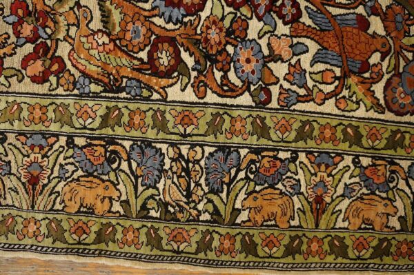 1950s beige floral animal vintage silk turkish hereke rug 2' x 3' handknotted wool carpet 6 1950s beige floral animal vintage silk turkish hereke rug 2' x 3' handknotted wool carpet - detail view 5