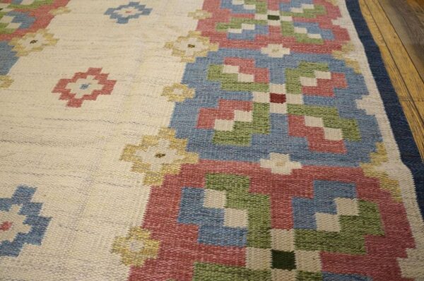1960s ivory geometric vintage swedish scandinavian flat weave kilim rug 5'9" x 8' by judith johansson wool carpet 5 1960s ivory geometric vintage swedish scandinavian flat weave kilim rug 5'9" x 8' by judith johansson wool carpet - detail view 4