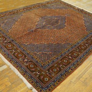 1960s Orange Salmon Medallion Vintage Persian Moud Rug 6' 9''x 8' Handknotted Wool Carpet - detail view 1
