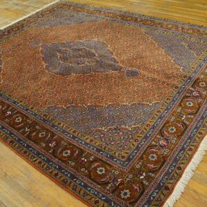 1960s Orange Salmon Medallion Vintage Persian Moud Rug 6' 9''x 8' Handknotted Wool Carpet - detail view 2