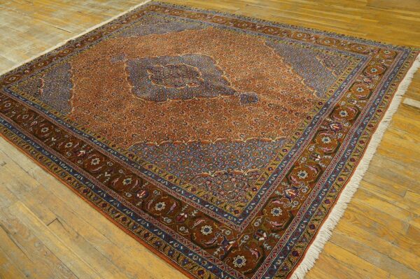 1960s orange salmon medallion vintage persian moud rug 6' 9''x 8' handknotted wool carpet 3 1960s orange salmon medallion vintage persian moud rug 6' 9''x 8' handknotted wool carpet - detail view 2