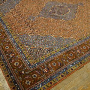1960s Orange Salmon Medallion Vintage Persian Moud Rug 6' 9''x 8' Handknotted Wool Carpet - detail view 4
