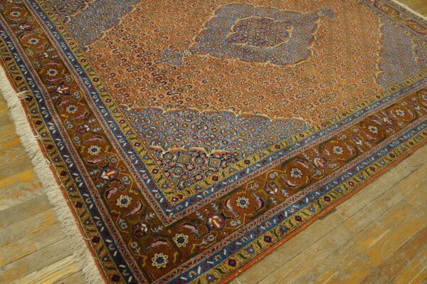 1960s orange salmon medallion vintage persian moud rug 6' 9''x 8' handknotted wool carpet 5 1960s orange salmon medallion vintage persian moud rug 6' 9''x 8' handknotted wool carpet - detail view 4