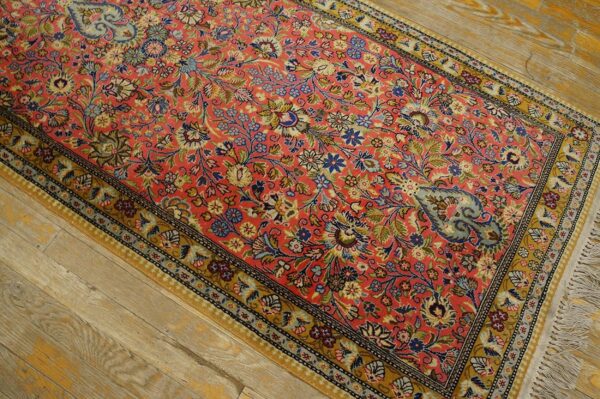 1960s pink medallion vintage persian tabriz rug 2' 10'' x 13' 3'' handknotted wool carpet 5 1960s pink medallion vintage persian tabriz rug 2' 10'' x 13' 3'' handknotted wool carpet - detail view 4