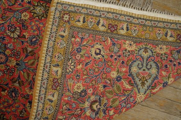 1960s pink medallion vintage persian tabriz rug 2' 10'' x 13' 3'' handknotted wool carpet 6 1960s pink medallion vintage persian tabriz rug 2' 10'' x 13' 3'' handknotted wool carpet - detail view 5