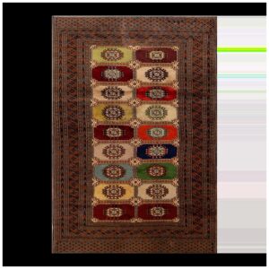 1980s Multicolor Geometric Vintage Persian Bukhara Rug 4' X 5'8'' Handknotted Wool Carpet