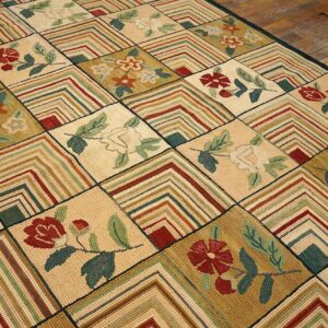 2000s Multicolor Floral Folk Art Modern Contemporary American Hooked Rug 8' X 10' Handwoven Wool Carpet - detail view 2