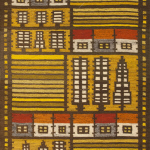 Mid-20th Century Geometric Swedish Flatweave with Folk Art Tree Design