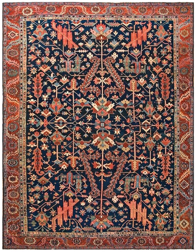 Antique & vintage rugs, new york — est. 1976 10 Antique persian heriz serapi carpet with tribal geometric design on blue background