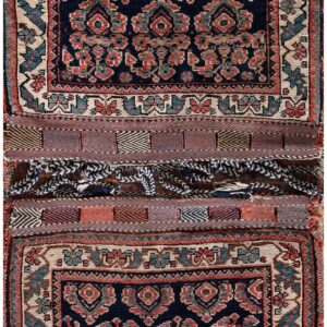 1890s Black Medallion Antique S. Persian Afshar Saddle Bag Rug 2' X 4'2" Knotted Pile Wool Carpet