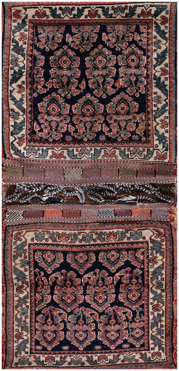 1890s black medallion antique s. Persian afshar saddle bag rug 2' x 4'2" knotted pile wool carpet