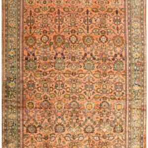 1930s Orange Salmon Geometric Antique Persian Sultanabad Rug 10'10" X 20'2" Handknotted Wool Carpet