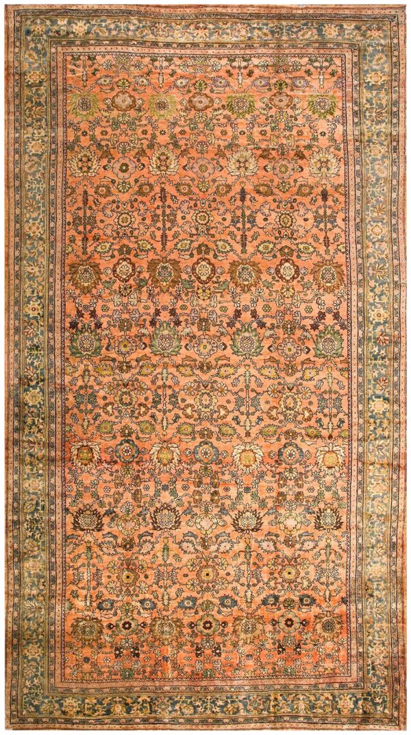 1930s orange salmon geometric antique persian sultanabad rug 10'10" x 20'2" handknotted wool carpet 1 1930s orange salmon geometric antique persian sultanabad rug 10'10" x 20'2" handknotted wool carpet