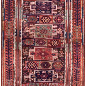 1890s Multicolor Geometric Tribal Antique Persian Kurdish Rug 4'6" X 7'8" Handknotted Wool Carpet