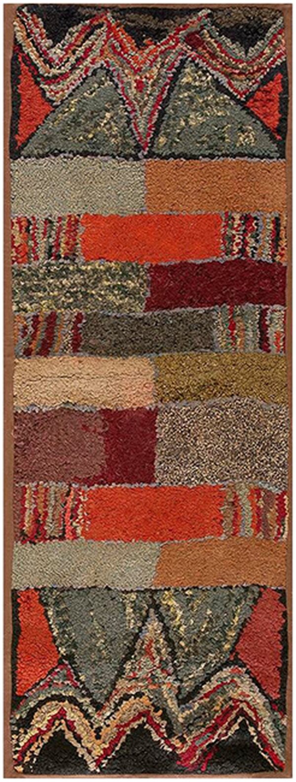 Excellent multi color ground with rectangular details in a geometric design vintage american hooked rug 1 Excellent multi color ground with rectangular details in a geometric design vintage american hooked rug