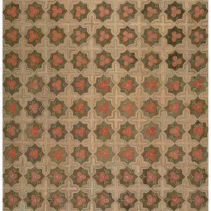 Fabulous Red Circles Forming a Diamond Pattern Antique American Hooked Rug