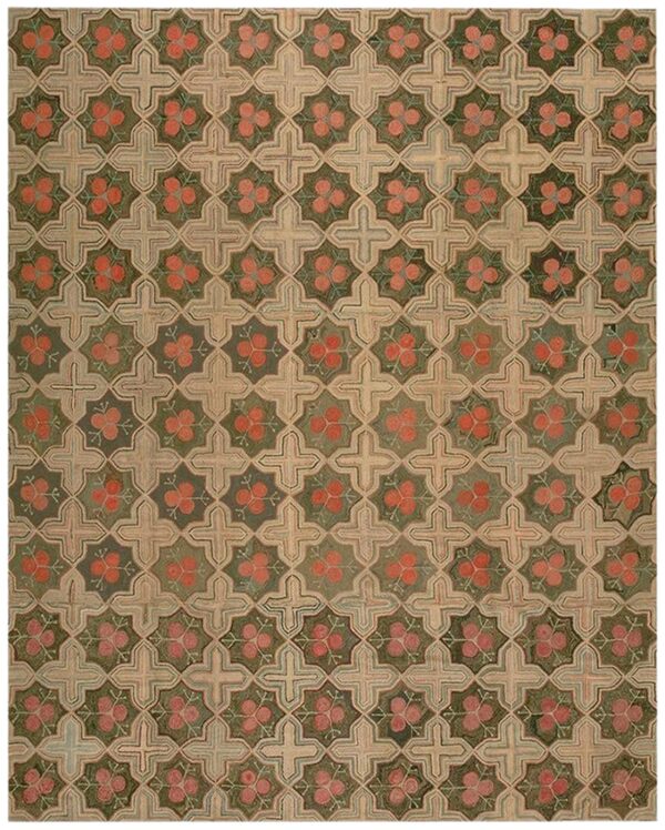 Fabulous red circles forming a diamond pattern antique american hooked rug 1 Fabulous red circles forming a diamond pattern antique american hooked rug