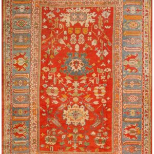 Impressive Red Color Large Pattern Antique Room Size Turkish Oushak Rug