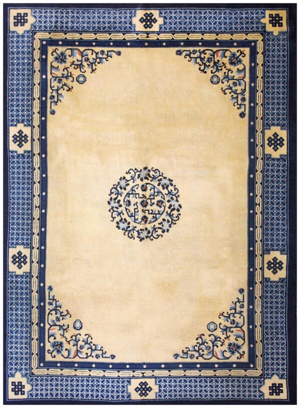 1890s beige medallion antique chinese peking rug 8'10" x 11'8" handknotted wool carpet 1 1890s beige medallion antique chinese peking rug 8'10" x 11'8" handknotted wool carpet