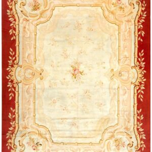 Aesthetic Floral Design in a Ivory Ground Color Antique French Aubusson Rug