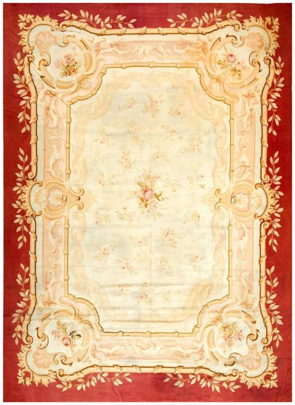 Aesthetic floral design in a ivory ground color antique french aubusson rug 1 Aesthetic floral design in a ivory ground color antique french aubusson rug