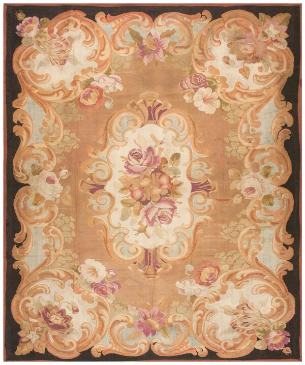 1850s brown medallion floral antique french aubusson carpet 8'10" x 10'10" louis philippe period wool rug 1 1850s brown medallion floral antique french aubusson carpet 8'10" x 10'10" louis philippe period wool rug
