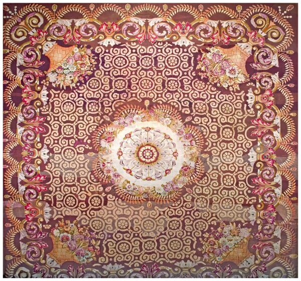 1830s brown medallion antique french charles x period aubusson rug 14'8"x15' flatweave wool carpet 1 1830s brown medallion antique french charles x period aubusson rug 14'8"x15' flatweave wool carpet