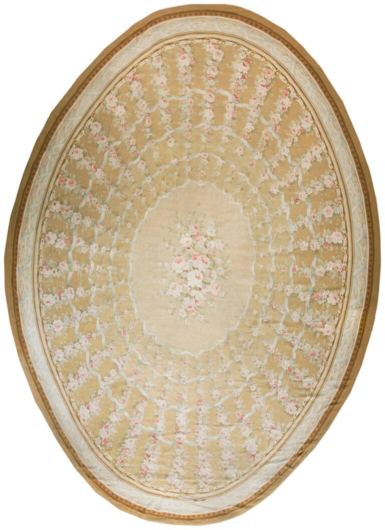 Antique & vintage rugs, new york — est. 1976 8 Antique french aubusson oval rug in tan, beige and ivory with florid design