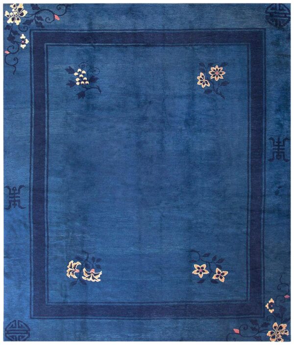 1910s blue open field shou symbol antique chinese peking rug 8'x9'8" handknotted wool carpet 1 1910s blue open field shou symbol antique chinese peking rug 8'x9'8" handknotted wool carpet