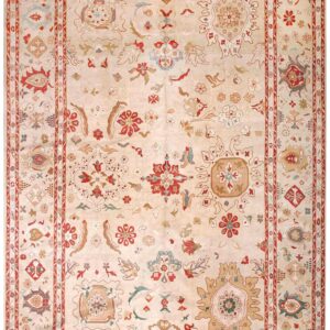Brilliant Ivory Color With Florid and Medallion Designs Vintage Sultanabad Rug