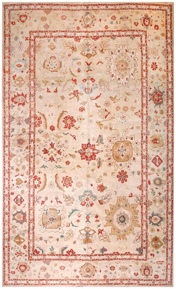 Brilliant ivory color with florid and medallion designs vintage sultanabad rug 1 Brilliant ivory color with florid and medallion designs vintage sultanabad rug
