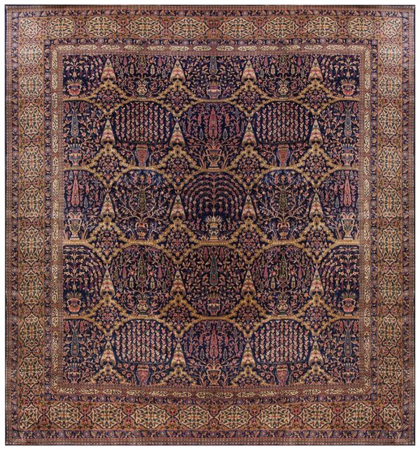1920s blue navy floral antique indian lahore rug 18'0" x 18'0" handknotted wool carpet 1 1920s blue navy floral antique indian lahore rug 18'0" x 18'0" handknotted wool carpet