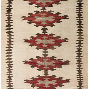 1930s Rustic Beige Field Geometric Antique American Navajo Flatweave Wool Rug