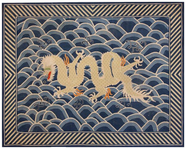 Antique english pontremoli needlepoint rug with a unique dragon in the centre 1 Antique english pontremoli needlepoint rug with a unique dragon in the centre