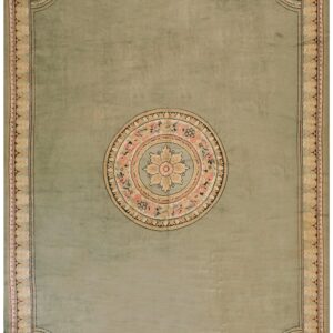 1900s Green Asparagus Medallion Antique Irish Donegal Arts & Crafts Rug 12'6" X 18' Knotted Wool Carpet
