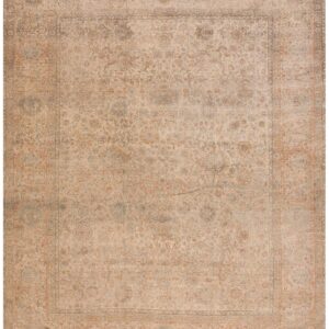 1930s Tan Camel Geometric Antique Persian Kerman Rug 9'3" X 11'9" Handknotted Wool Carpet